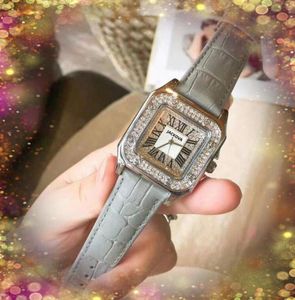 Luxury Women Square Diamonds Ring Dial Watch 36mm Moda Women Dress Watches Genuine Leather Strap Relogio Feminino Lady Quartz W6244087