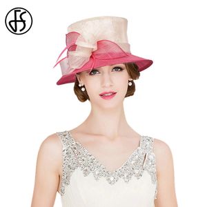 FS Summer Lady Sinamay Flat Top Kentucky Hats for Women Fashion Wedding Bridal Millinery UV Protection Sun Derby Cap 240401