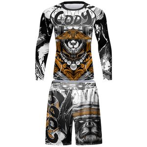 MMA Men Kickboks Sportwear Rashguard Jiu Jitsu T-Shirt Forma Bjj Boks Tişörtleri+Şort Set Gym Rash Guard Boxeo Fightwear