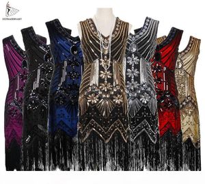 Women 1920 S Vintage Great Gatsby Dress Sequins Dress Vneck Tassels Bodycon Beaded Party Dress Flapper Dresses Art Deco Double Y11917389