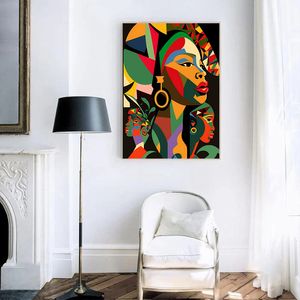 アフリカンアート抽象黒人女性ポスターとプリントキャンバス絵画ウォールアート画像モダンなリビングルームの家の装飾壁画