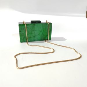 Nice Pearl Marble Green Acrylic Box Clutches Women Crossbody Evening Day Bead Handle Chain Wedding Party Girl Lady Purse Wallets