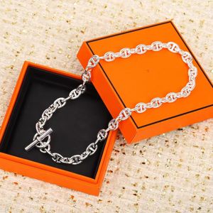 Luxus Schwein Nase Anhänger Halskette Marke Designer Gold plattiert Titan Edelstahl hohl runder Eimer Dicke kubanische Kette Choker für Frauen Schmuck Geschenk