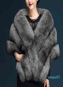 Moda Winter Winter Cold clima Faux Fox Fur Pashmina Super Grande Patchwork envolve Shawl noiva luxuoso lenço quente Stole1813288