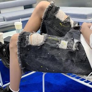 Men's Jeans Elastic Drawstring Waistband Denim Shorts Summer With Pockets Casual Solid For A