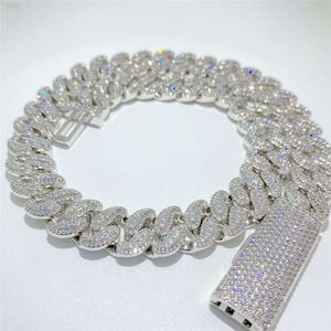 2024 15 mm VVS Diamond Moissanite łańcuch mody biżuteria kubańska naszyjnik 925 Srebrny Hip Hop Men biżuteria Miami Cuban Link Chain