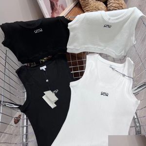 Kvinnors tankar camis broderi tank topp sommar kort smal navel exponerad outfit elastisk sport stickad droppleverans kläder kläder till ot5qk