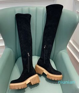 designer over the knee boots for women sexy lady Thick soled Chelsea boots Elastic boot black boots Muffin Trendy party shoes size 35-42