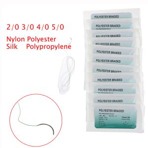 12PCS Needle Needle Sureture 75 cm 2/0 3/0 4/0 Surgical Igle Igła jedwabna nić medyczna szw