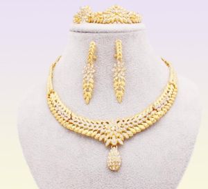 Smyckesuppsättningar för kvinnor Dubai 24K Gold Color India Nigeria Bröllopsgåvor Halsbandör örhängen