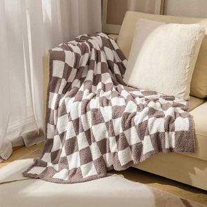 Blankets Textile City Ins Nordic Sofa Blanket Checkerboard Plaid Velvet Throw Blanket Home Sofa Cover Knitted Blanket 150x200cm