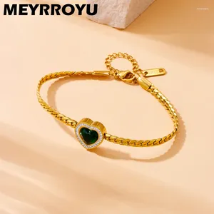 Link Bracelets MEYRROYU Gold Color 316L Stainless Steel Braided Shape Bangle Grace Heart Crystal Inlay Small Fresh Simple Hand Chain For