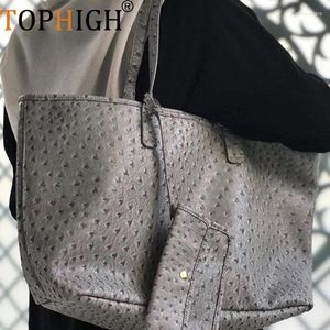 Evening Bags 2024 Fashion Shop Bag Women Gray Snake Crocodile Tote Shopping Ostrich Pattern Leather Composite Purse Handbag
