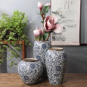 Vaso de Jingdezhen-Cerâmico para decoração em casa, decoração de porcelana azul e branca