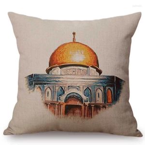 Pillow 18" Hand Drawing Muslim Islamic Mosque Art Building Architecture Home Decor Throw Case Arabian Cotton Linen Cover