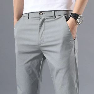 Męskie cienkie spodnie Solidny kolor inteligentny swobodny biznesowy nadwozie spodnie bawełniane formalne oddychanie 240411