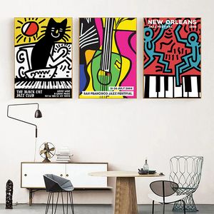 Abstrakte Vintage Jazz Poster Leinwand Gemälde Instrumentaler Performance für Room Bar Cafe Home Decor Geschenkdruck Kunst Wand unprame