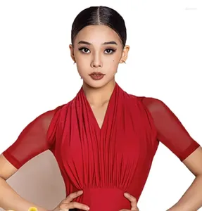 Stage Wear Modern Social Latin Dance Attire Top Women's Summer Neckline Pleated Exercise Suit
