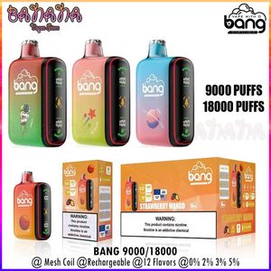 Bang 9000 18000 Puffs Disposable Vape Puff 18K 9K Rechargeable E Cigarettes Dual Modes with Animation Display Mesh Coil 0% 2% 3% 5% Vaper 12 Flavors