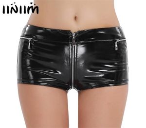 Women Pole Dance Booty Shorts Black Wetlook PVC Leather Boxershorts Sexig dragkedja med öppen Crotch Festival Rave Micro Minishorts 27401934