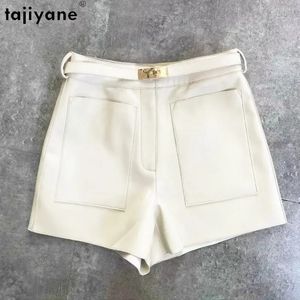 Tajiyane Genuine Leather Shorts for Womens High Waist Real Sheepskin Short Pants Korean Style Slim Cargo Women SGG 240411