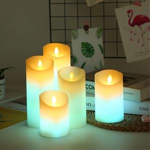 RGB Dancing Flame LED Candle Light Bateria operada por pilares plásticos Luz de cera piscando para festa de casamento decoração de ano novo