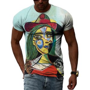 Mestre impressionista Picasso Pintura a óleo clássica 3d HD Men e mulheres arte gosto de gosto de manga curta de manga curta Top de camiseta do pescoço