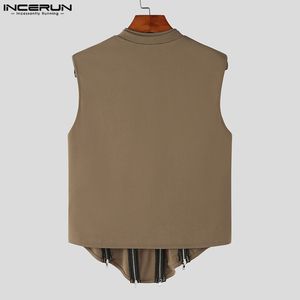 INCERUN TOPS 2023 AMERICAN STYLE NEW MENSINTEDジッパーデザインベストカジュアルストリートウェア男性ソリッドホット販売タンクトップS-5XL