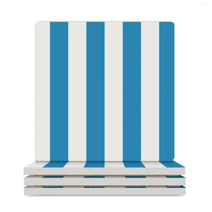 Table Mats Large Ocean Blue And White Stripes Vertical | Ceramic Coasters (Square) Tea Cup Holders Cute Cups