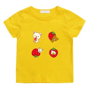 Kiiroitori Yellow Chick Strawberry T-shirts Rilakkuma and Korilakkuma Bear Tee-shirt Kawaii Graphic Printing Tshirts 100% Cotton