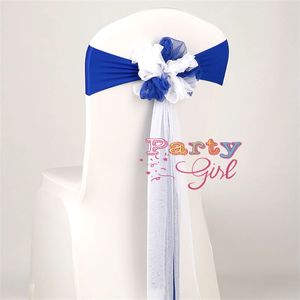 25 Cores Lycra Chair Band com Organza Sash Ball para capa de cadeira de casamento Evento Party Hotel Decoration