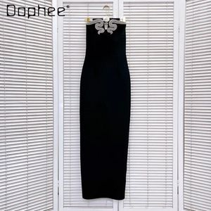 Casual Dresses High-End Rhinestone Off-Neck Party Long Dress for Woman 2024 Summer Sleeveless Backless Bandage Slim Skinny
