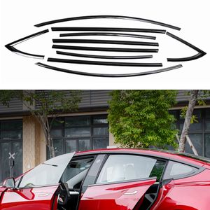 10pcs Car Window Trim For Tesla Model 3 2017-2023 Titanium Black Exterior Side Molding Cover Weatherstrip Seal Strip Decor Shade