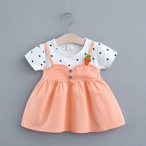 Girl's Dresses Summer Childrens Dress Women Treasure Splicing Straps Fake Two Carrot Short-sleeved Dress Princess Dress Kids Clothes