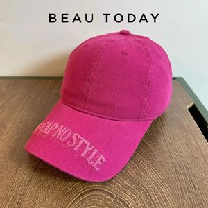 Boll Caps Beauttaday Spring Baseball Women Cotton Large Size Rose Red Solid Color Ladies Accessories Handgjorda H83