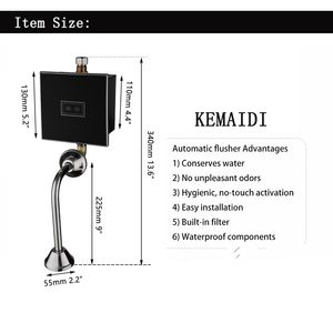 KEMAIDI Black Bathoom Sensor Urinal Bathroom Toilet Automatic Flush Valve Sensor Urinal Wall Mounted Touch Faucet Urinal