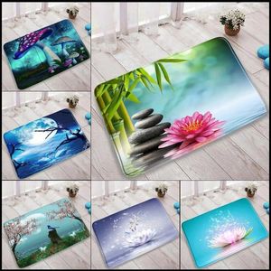 Bath Mats Zen Lotus Green Bamboo Door Fantasy Forest Mushroom Flower Swan Asian Spa Rug Home Room Bathroom Decor Non-slip Carpet