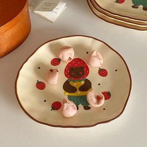 Piatti Ins Orso fragola Ceramica Piatto underglaze Colore piatto per casa piatto per la colazione carina illustrazione superficiale bocca