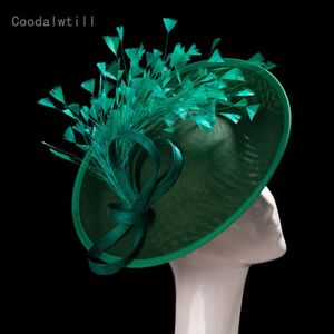 Verde sinamay fascinador chapéu feminino capumista de casamento pardo de headwearwarwarties kenducky raça fascinadores clipe de cabelo capeau 240401