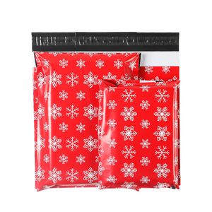 100pcs 25x37cm Snowfake Saco de correio impresso Bolsa azul/preta Plástico para correspondência