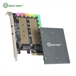 5V 12V RGB LED PCIEをM2 NVME SSD ADAPTER PCI Express X4 Card BキーとMキーポートRGBライトブラックとともにカードIocrest