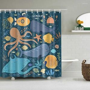 Shower Curtains Underwater World Curtain Ocean Whale Squid Jellyfish Coral Seaweed Bathroom Decor Accessories