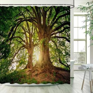 Shower Curtains Forest Landscape Sunshine Trees Spring Nature Scenery Garden Wall Hanging Polyester Bathroom Decor With Hooks