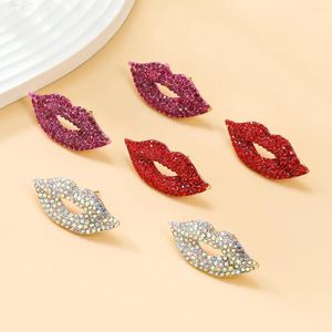 Stud Earrings Luxury Cute Red Fuchsia Crystals Lip Shape For Women's Party Holiday Jewelry
