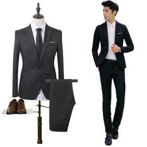 Blazerpants 2pcsset Men's Formal Blazer Jackets Coat Pants Tuxedos Wedding Slim Business Dress Suit Clothing for Man 240329