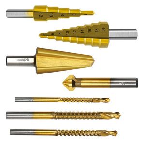 7pcs Adım Matkap Bit Saw Şemsiye Şaptı Bit Düz Titanyum Freze Kesici 4-12/20mm 3 6 8 mm Ahşap İşçi Metal Delik Koni Matkap