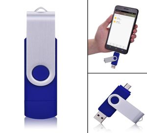Jboxing Mavi 16GB OTG USB Flash Drive Döner Çift Bağlantı Noktası Bellek Çubuğu Başparmak Bilgisayar için Depolama ANDROID Akıllı Telefon Tablet M9240923