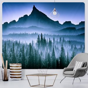 Nordic Mountains Misty Forest Psychedelic Scene Home Decor Tapestry Hippie Wall Hanging Boho Mandala Yoga Mat Room Wall Decor
