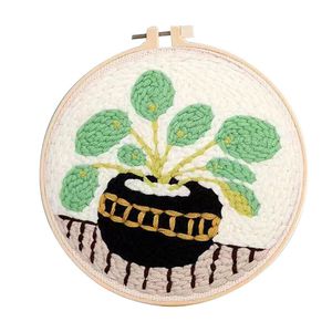 グリーンポット植物刺繍ポークウールヤーンキット手作りパンチニードルキットアートワーク女性のための初心者面白いイージーDIYアクティビティ