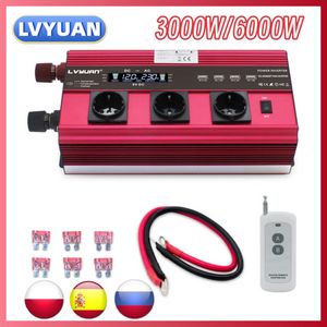 6000W LCD Voltage Display Inverter DC12V/24V to AC 220V 230V 240V Solar Converter Remote Control Multiple EU Universal socket